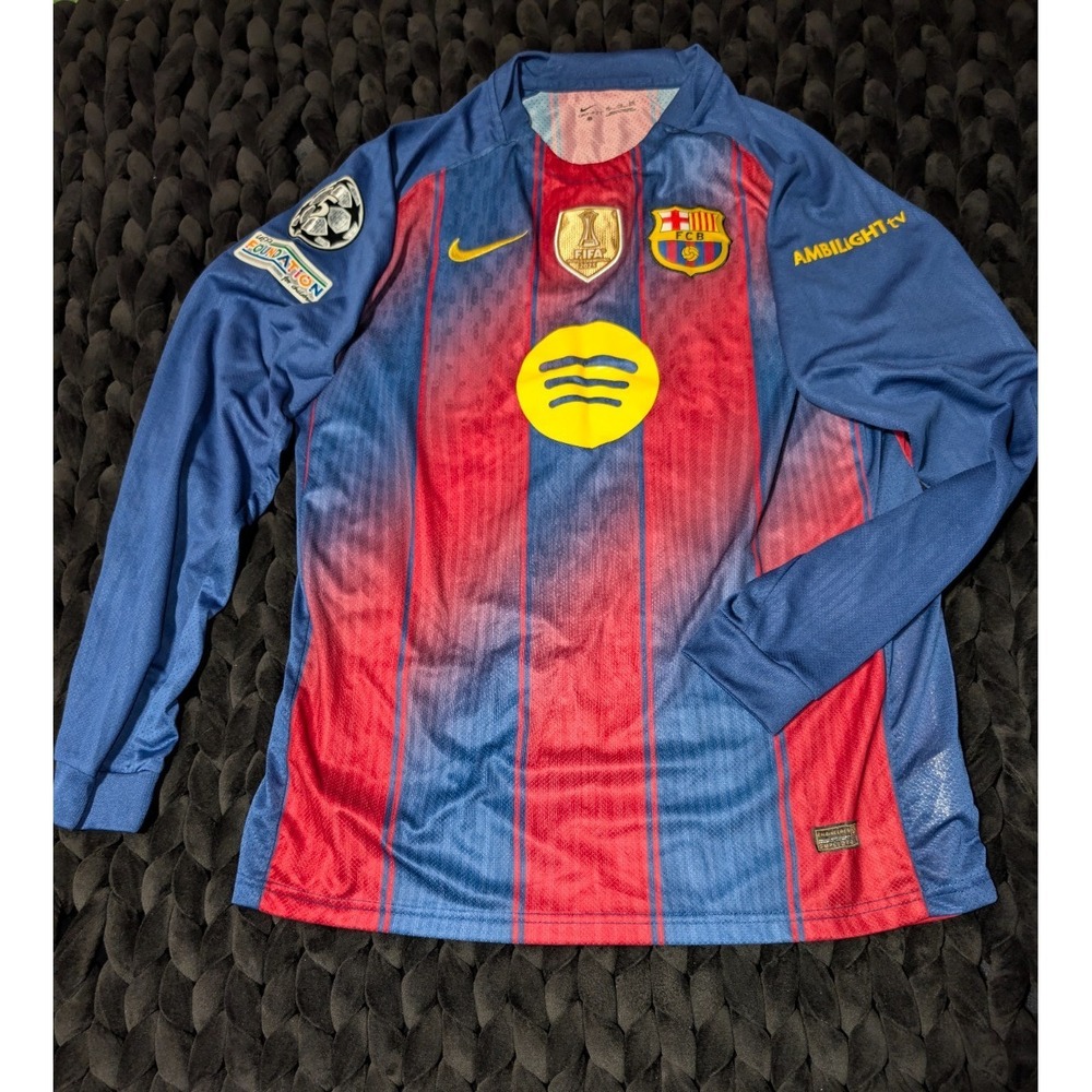 FC Barcelona Nike Long Sleeve Home Jersey with UEFA Foundation Patch Size XL